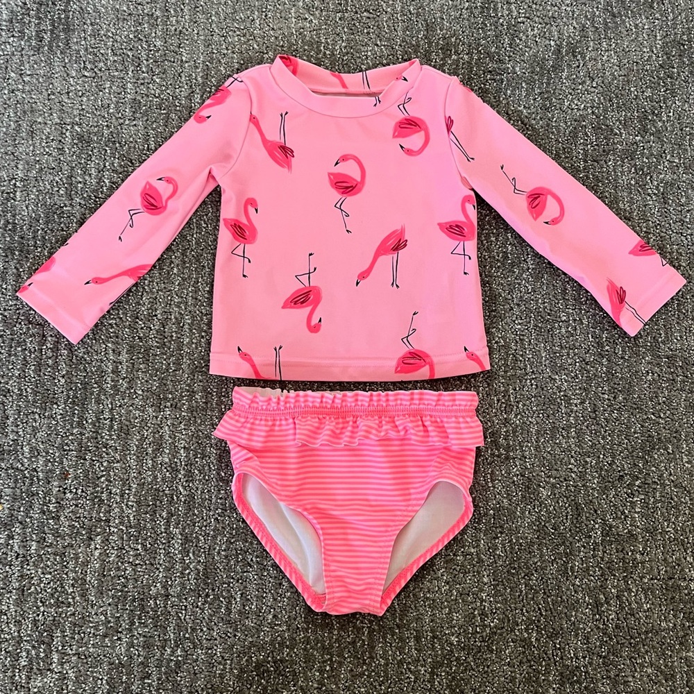 Flamingo Long Sleeved Two Piece Swimsuit
